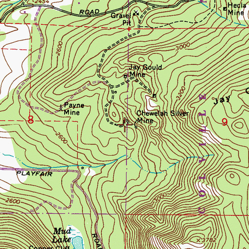 Topographic Map of Chewelah Silver Mine, WA