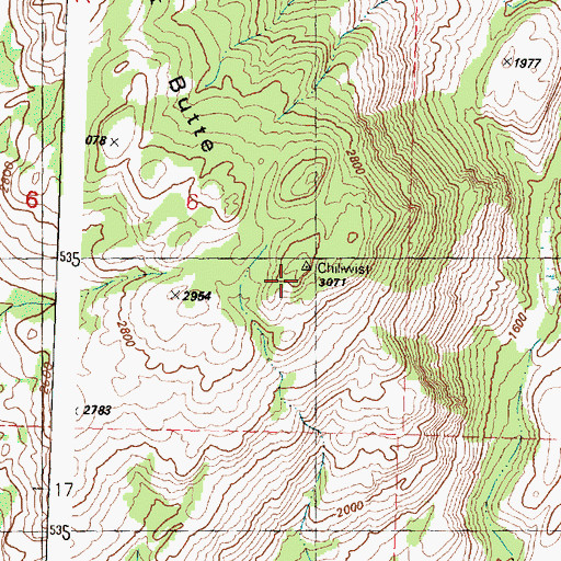 Topographic Map of Chiliwist Butte, WA