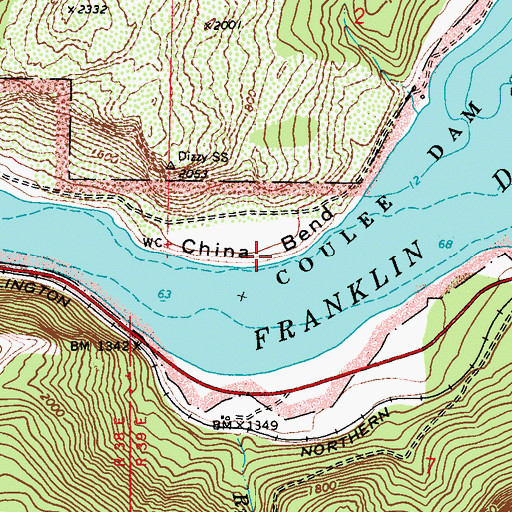 Topographic Map of China Bend, WA