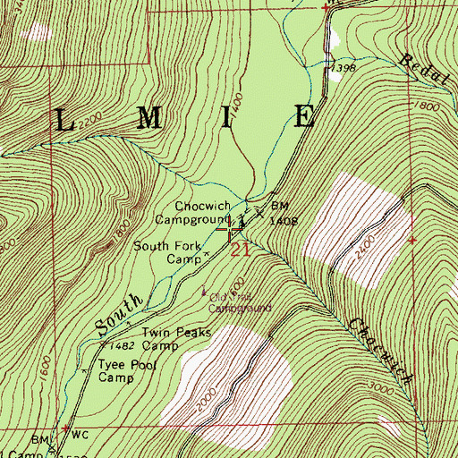 Topographic Map of Chocwich Campground, WA