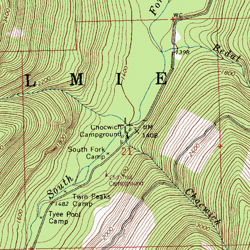 Topographic Map of Chocwich Creek, WA