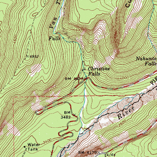 Topographic Map of Christine Falls, WA