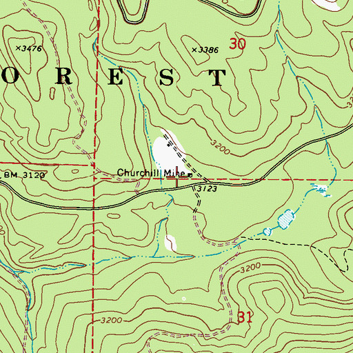Topographic Map of Churchill Mine, WA