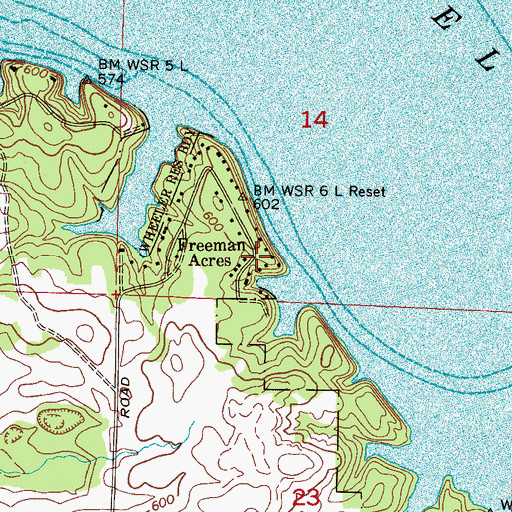 Topographic Map of Freeman Acres, AL