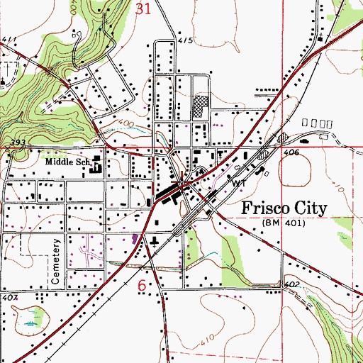 Topographic Map of Frisco City, AL