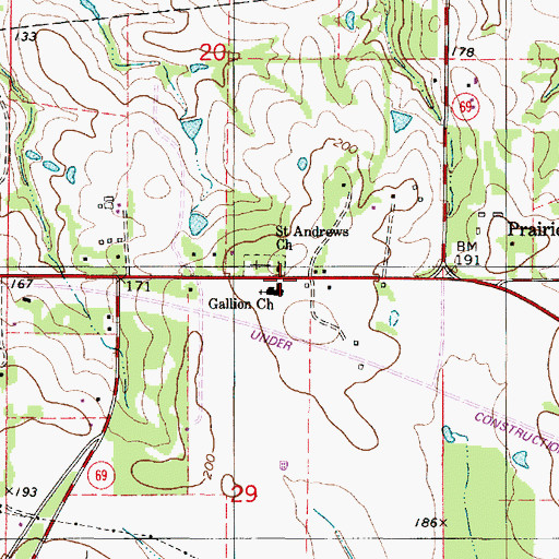 Topographic Map of Gallion Baptist Church, AL