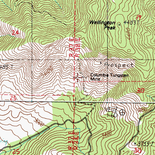 Topographic Map of Columbia Tungsten Mine, WA