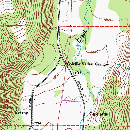 Topographic Map of Colville Valley Grange, WA