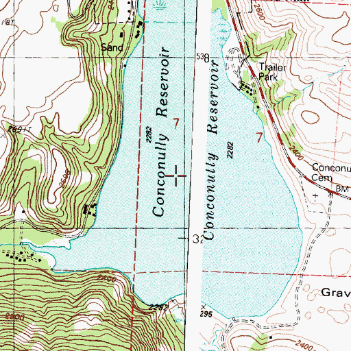 Topographic Map of Conconully Reservoir, WA