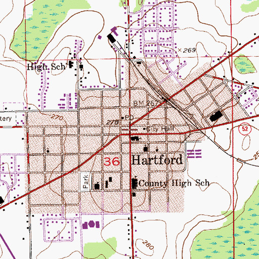 Topographic Map of Hartford, AL