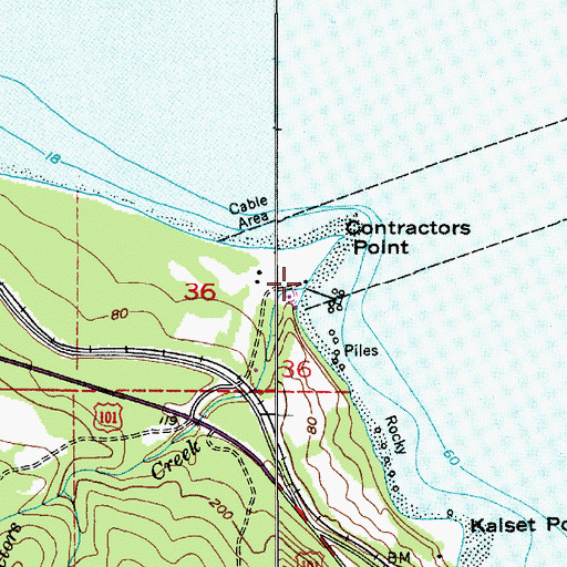 Topographic Map of Contractors Creek, WA