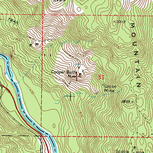 Topographic Map of Cooper Butte Mine, WA