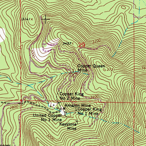 Topographic Map of Copper Queen Mine, WA