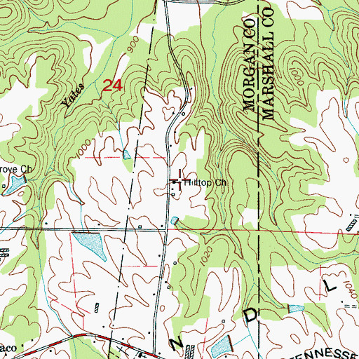 Topographic Map of Hilltop Church, AL
