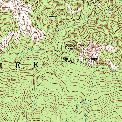 Topographic Map of Cougar Creek, WA
