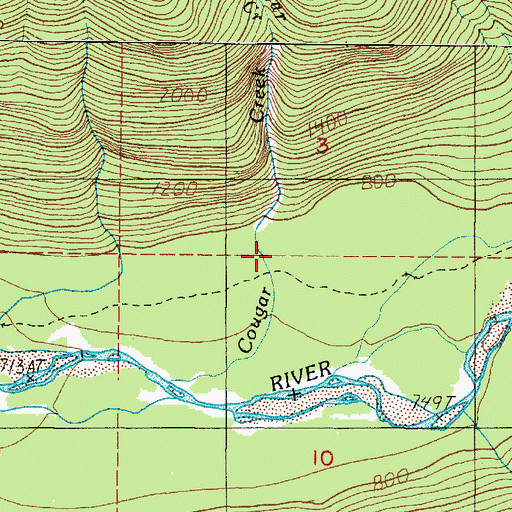 Topographic Map of Cougar Creek, WA