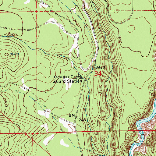 Topographic Map of Cougar Creek Guard Station, WA