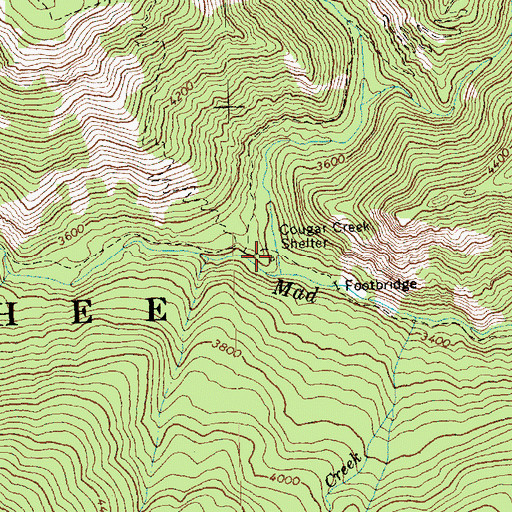 Topographic Map of Cougar Creek Shelter, WA