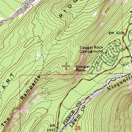 Topographic Map of Cougar Rock, WA