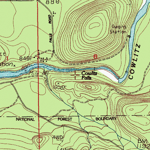 Topographic Map of Cowlitz Falls, WA