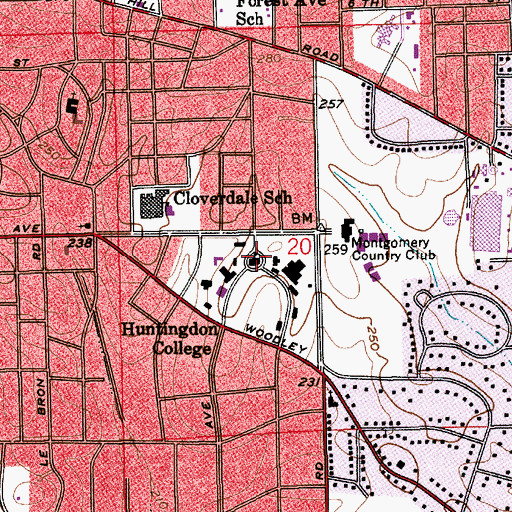 Topographic Map of Huntingdon College, AL