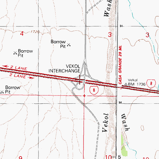 Topographic Map of Vekol Interchange, AZ