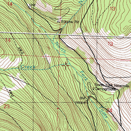 Topographic Map of Crazy Cow Creek, WA