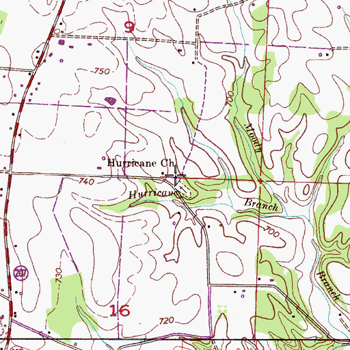 Topographic Map of Hurricane Cumberland Presbyterian Church, AL