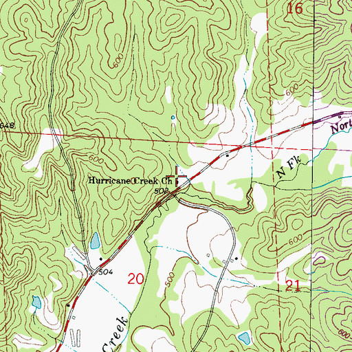 Topographic Map of Hurricane Creek Church, AL