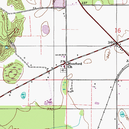 Topographic Map of Huxford Baptist Church, AL
