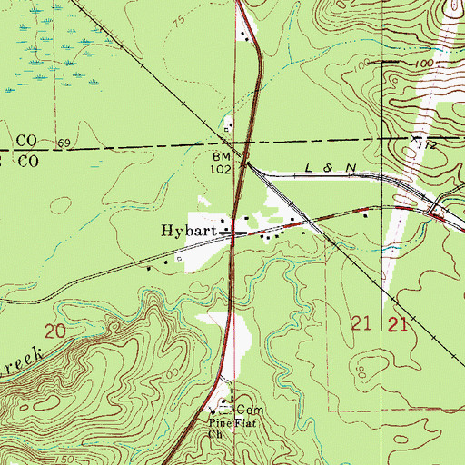 Topographic Map of Hybart, AL