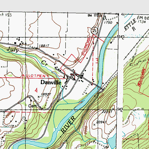 Topographic Map of Danville, WA