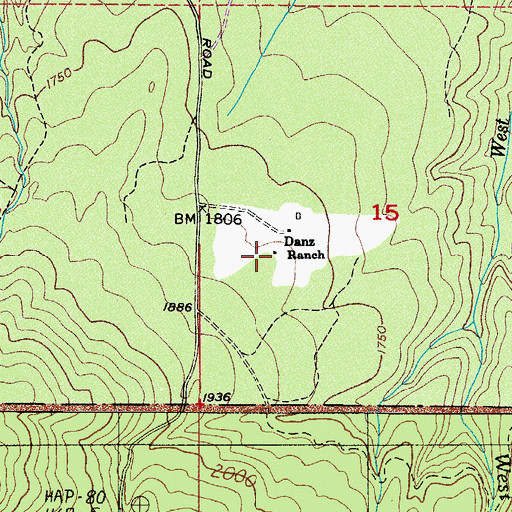 Topographic Map of Danz Ranch, WA