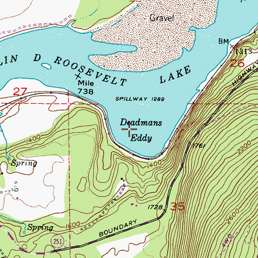 Topographic Map of Deadmans Eddy, WA