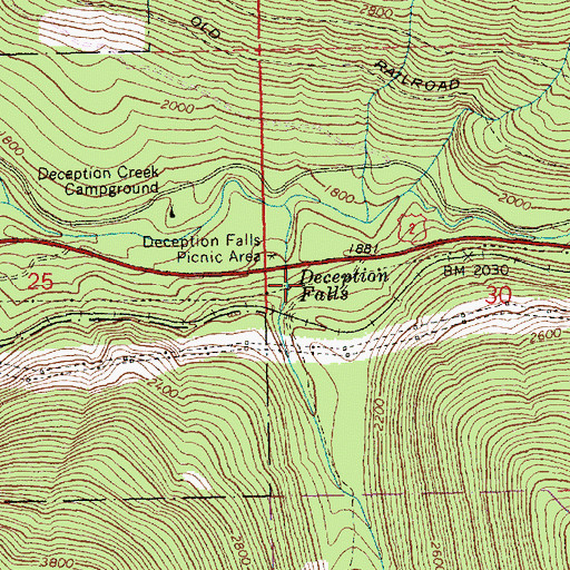 Topographic Map of Deception Falls, WA