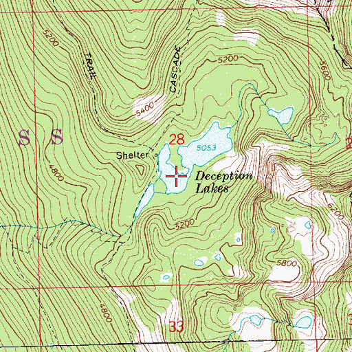 Topographic Map of Deception Lakes, WA