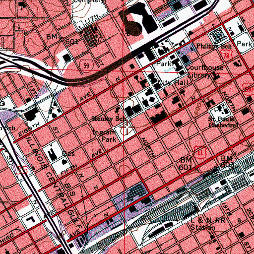 Topographic Map of Ingram Park, AL