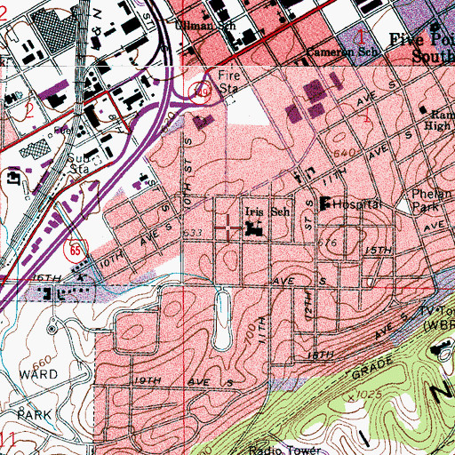 Topographic Map of Glen Iris Elementary School, AL