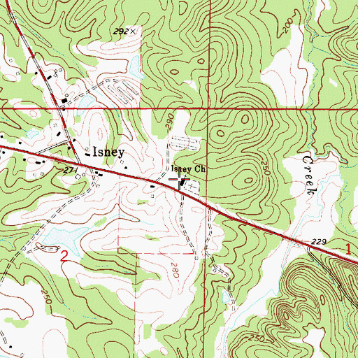 Topographic Map of Isney Baptist Church, AL