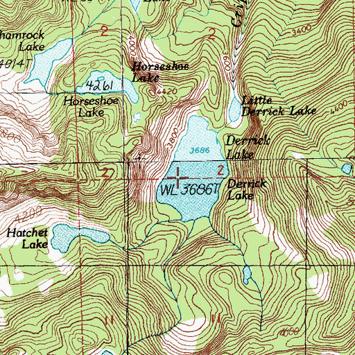 Topographic Map of Derrick Lake, WA
