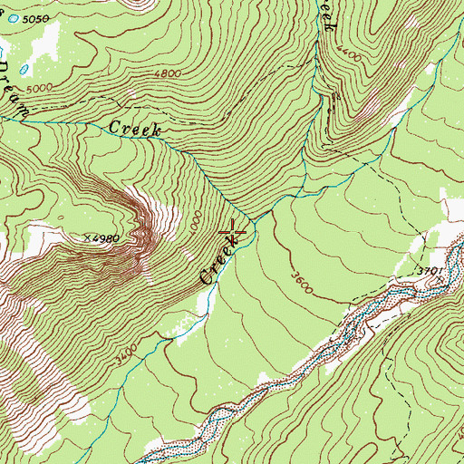 Topographic Map of Devils Dream Creek, WA