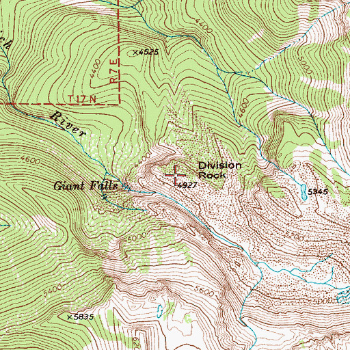 Topographic Map of Division Rock, WA