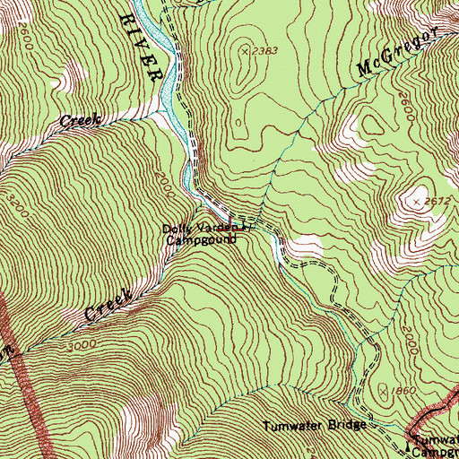 Topographic Map of Dolly Varden Campgound, WA