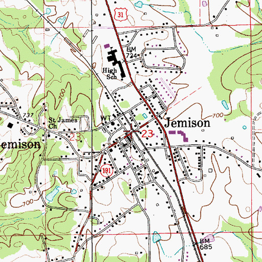Topographic Map of Jemison, AL