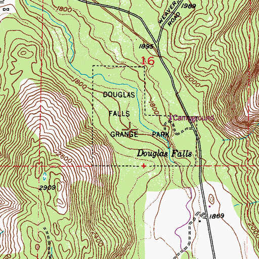 Topographic Map of Douglass Falls Grange Park, WA