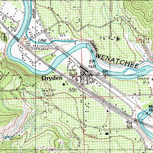 Topographic Map of Dryden, WA