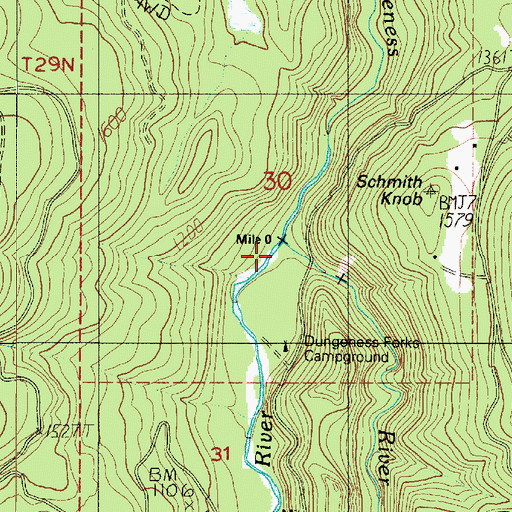 Topographic Map of Dungeness Forks Campground, WA