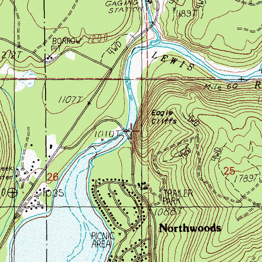 Topographic Map of Eagle Cliffs, WA