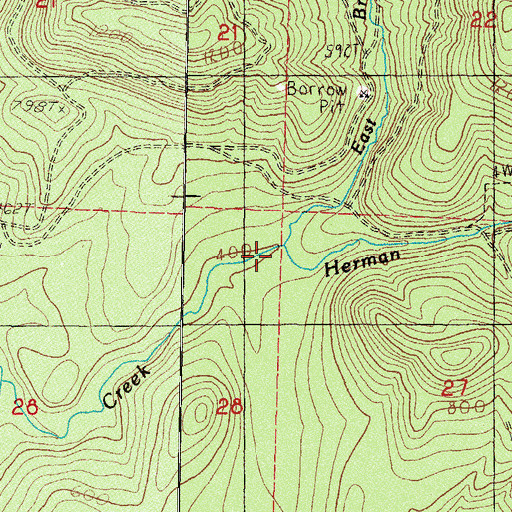 Topographic Map of East Branch Herman Creek, WA