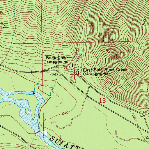 Topographic Map of East Side Buck Creek Campground, WA